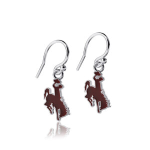 silver and brown bucking horse dangle earrings. inside of bucking horse is brown, rest is silver