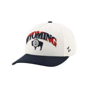 camo hat with white mesh backing. has white rope across bill. has a rectangle patch with green outline and brown bucking horse in the middle