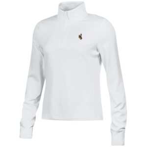 white women's under armour quarter zip with brown bucking horse on left chest