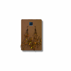 clear acrylic earrings with rubber backing. has gold flakes in acrylic and are shaped as a bucking horse
