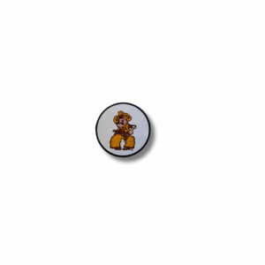 white phone grip with brown and gold pistol pete on front. has a black stand that sticks on back of phone