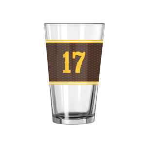 pint glass with brown wrapping with the number 17 in the middle of it
