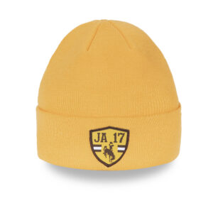 gold beanie with josh allen commemorative patch embroidered on cuff