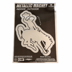 metallic bucking horse magnet in silver. for indoor and outdoow