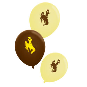 gold and brown balloons. gold balloons have a brown bucking horse and brown balloons have a gold bucking horse