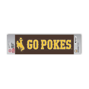 go pokes decal in gold with brown outline. has gold bucking horse to left of wording