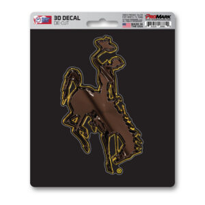 wyoming cowboys brown 3d die cut decal with gold outline. comes on a black 5x6 sheet